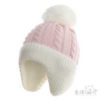 H714-BP: Pink Cable Knit Bucket Hat (0-12M)